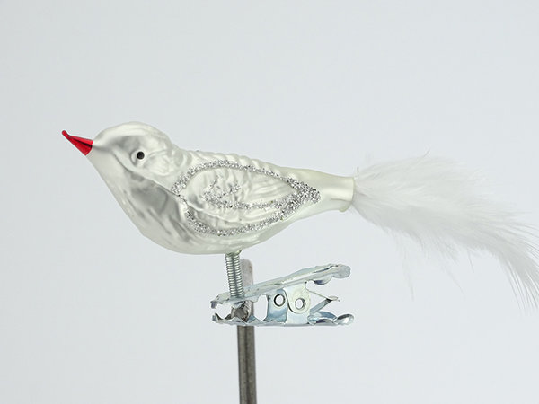 Glasvogel Eislack mit Silberglimmer und rotem Schnabel